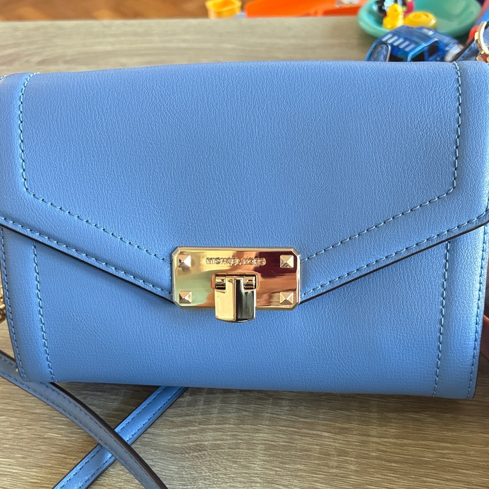Michael Kors Light Blue Crossbody Bag with Gold Accent